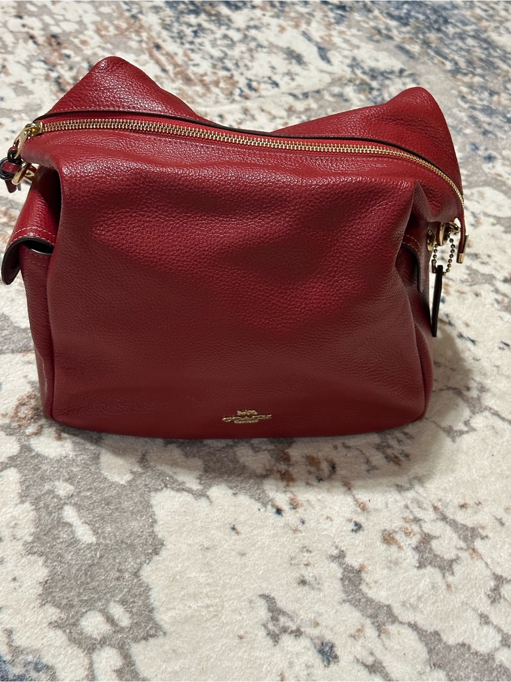Red Coach Pennie Pebbled Leather Shoulder Bag with Gold Hardware